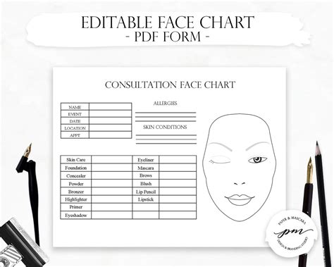 Editable Makeup Artist Face Chart Freelance Makeup Artist Etsy