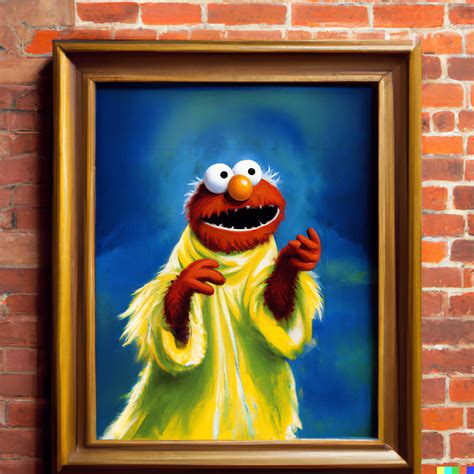 A religious painting of Elmo from Sesame Street framed in a pretty ...