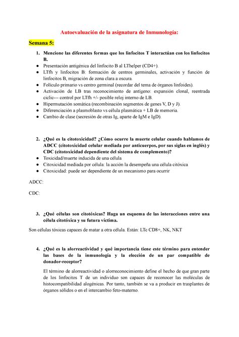 Autoevaluaciones Final Inmuno Autoevaluaci N De La Asignatura De