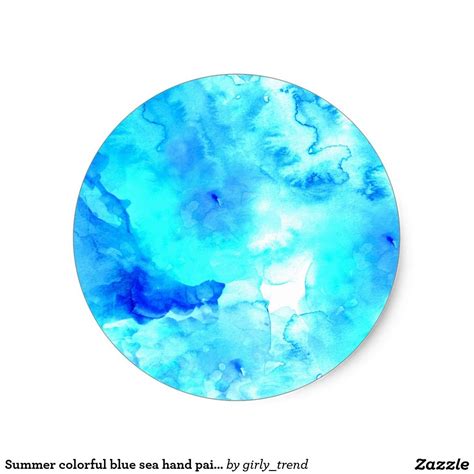 Summer Colorful Blue Sea Hand Painted Watercolor Classic Round Sticker