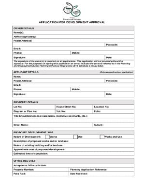 Fillable Online Form P01 Application For Development Approval Fax