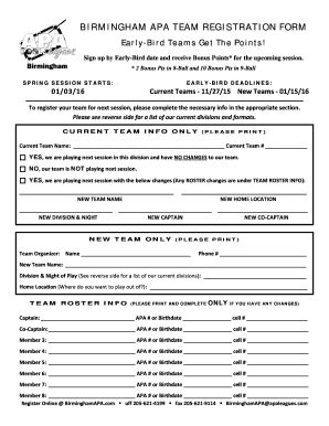 Fillable Online Team Registration Form Spring Bapaleaguesbbcomb Fax