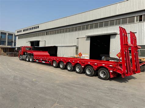 T Fuwa Axles Low Flat Bed Lowbed Truck Semi Trailer With Air