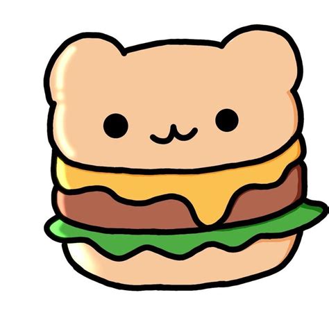 A Drawing Of A Hamburger With Cheese And Meat On It S Bun As Well As