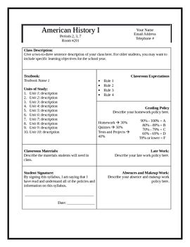 Secondary Grades Syllabus Template by teaforteacher | TpT