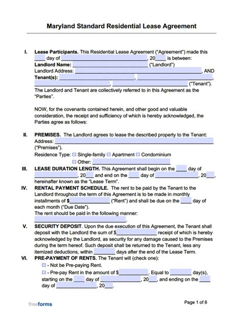 Free Maryland Standard Residential Lease Agreement Template PDF WORD