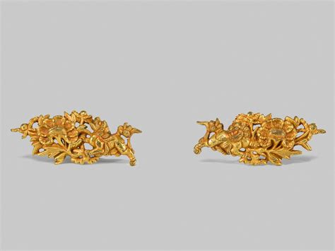 At Auction A Pair Of Goto School Gold Menuki Depicting Botan Shishi