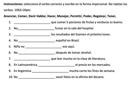 Solved Instrucciones Selecciona El Verbo Correcto Y Escribe En La