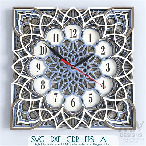 Laser Cut Wall Clock DXF, Mandala Clock, Wooden Clock, 3D Cl - Inspire Uplift