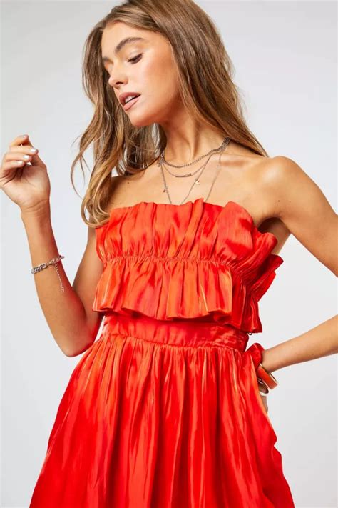 Shimmer Ruched Bandeau Open Tie Back Mini Dress Davi And Dani