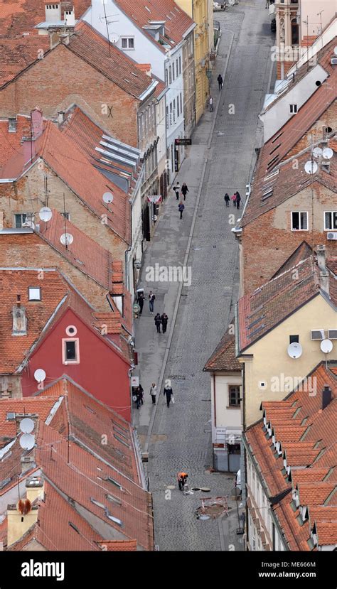 Aerial View Of The Rooftops Of Radiceva Street In Zagreb Croatia Stock