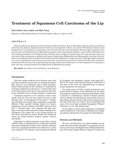 (PDF) Treatment of squamous cell carcinoma of the lip | Emil Dediol ...