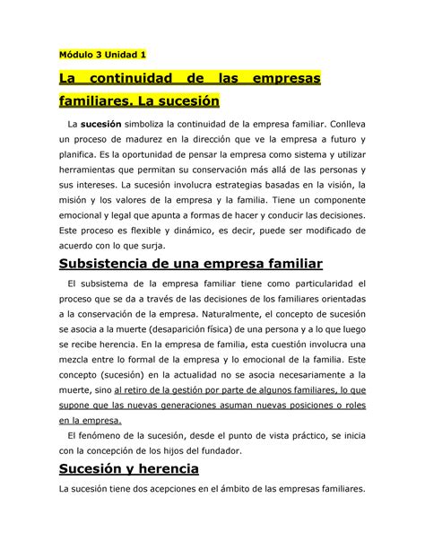 M Dulo Y Modulo M Dulo Unidad La Continuidad De Las Empresas