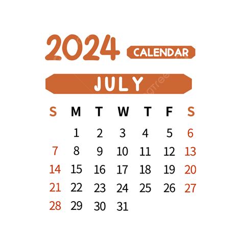 Calendario Julio 2024 Vector Png Calendario Julio 2024 Julio De 2024