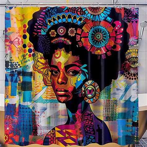 Urban Goddess Afro Queen Shower Curtain Vibrant Black Art With Cultural Symbols Bold Colors