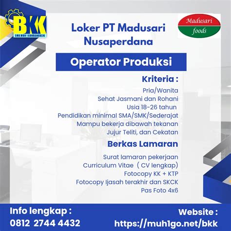 Lowongan Kerja PT KGS Recrutmen Oktober 2022 BKK SMK Muhammadiyah