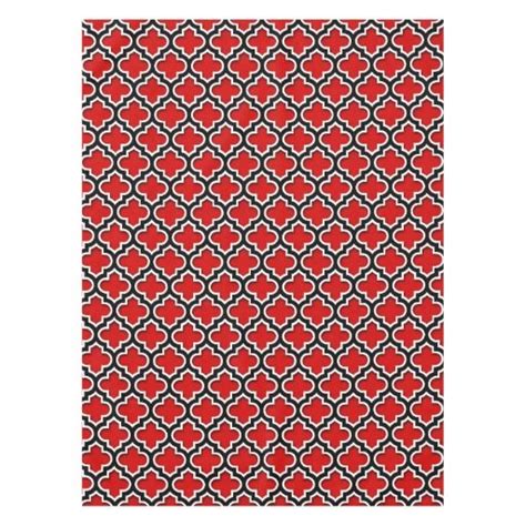 Red Black White Moroccan Quatrefoil Pattern 5ds Tablecloth Zazzle