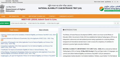 Neet Ug Admit Card Highlights Nta Neet Hall Ticket Available For