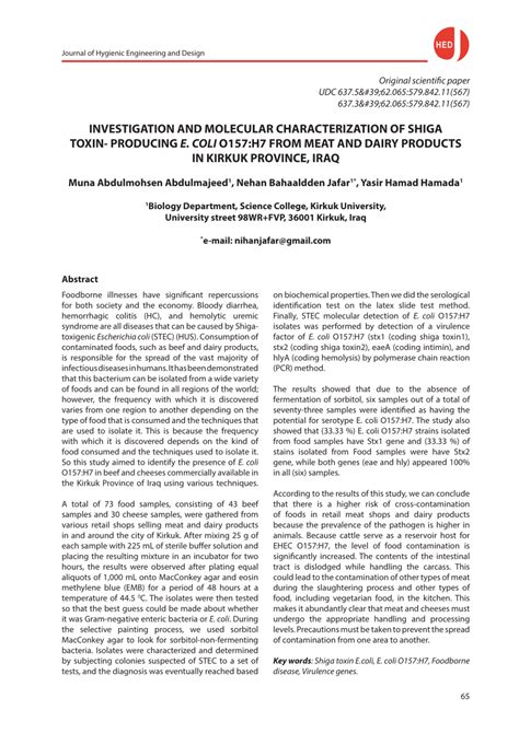 PDF INVESTIGATION AND MOLECULAR CHARACTERIZATION OF SHIGA TOXIN