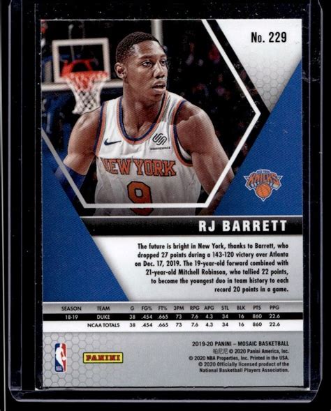 Panini Mosaic Rj Barrett Rookie New York Knicks Ebay