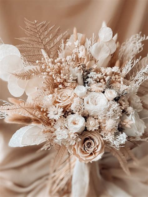 Boho Wedding Bouquet Nude Bridal Bouquet From Dried Flowers Rustic