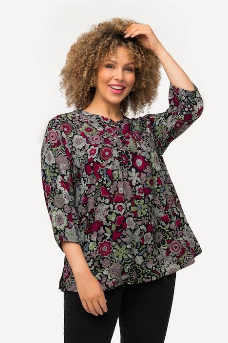 Floral A Line 3 4 Sleeve V Neck Blouse Tunics Blouses