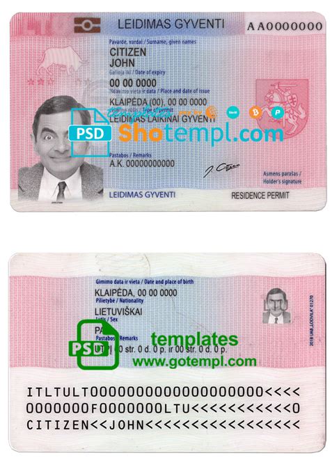 Lithuania Litva Residence Permit Card Fake Template In PSD Format