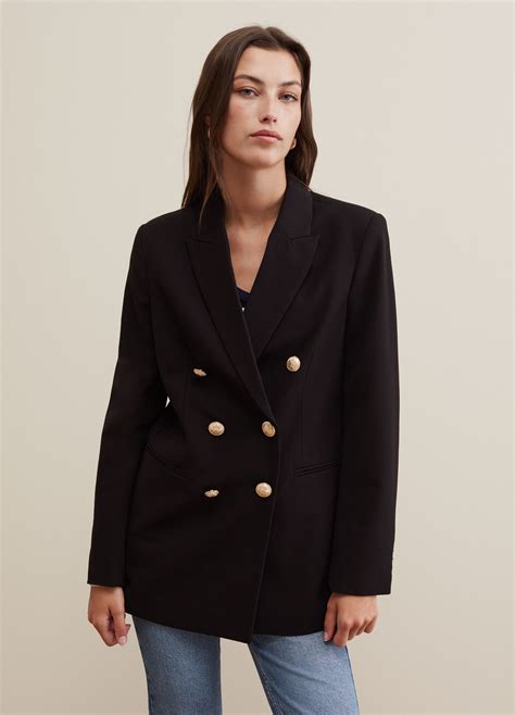 Womans Black Double Breasted Blazer With Gold Coloured Buttons Piombo