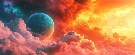 Scifi Colorful Cloudscape Sky Background With Alien Planet 3d Rendering