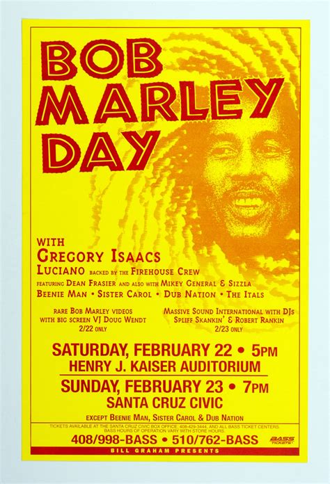 Bob Marley Celebration Day Poster Gregory Isaacs And More 1996 Feb 22