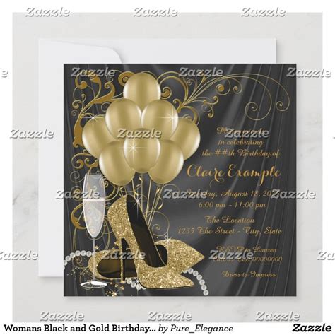 Womans Black And Gold Birthday Party Invitations Zazzle 50th