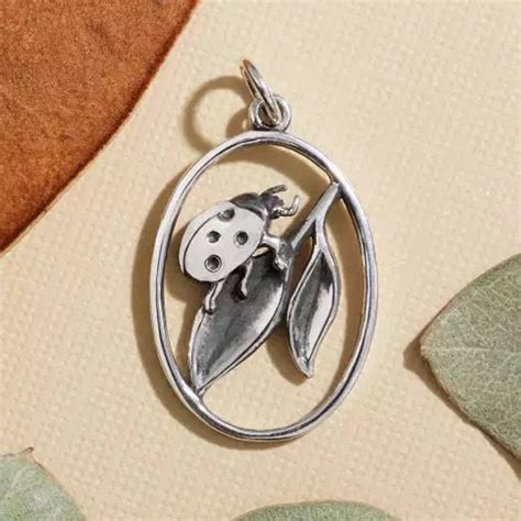 Sterling Silver Ladybug On Leaf Charm Ladybug Charm Ladybug Pendant