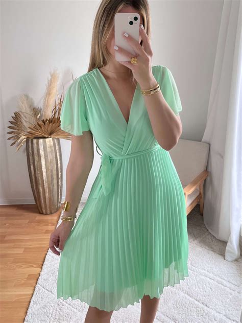 Robe plissée vert d eau Alma