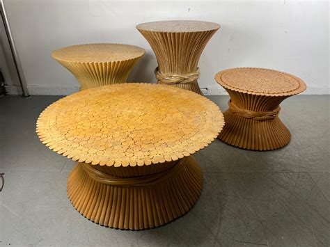 Modern Regency Bamboo Sheaf Of Wheat Occasional Table Pedestal By