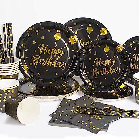 Nkaiso 141pcs Noir Or Party Vaisselle Kit Vaisselles Anniversaire