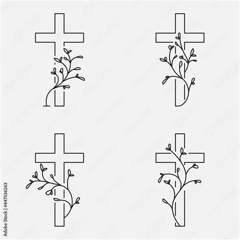 Cross Collection Funeral Design With Flowers Line Art Editable