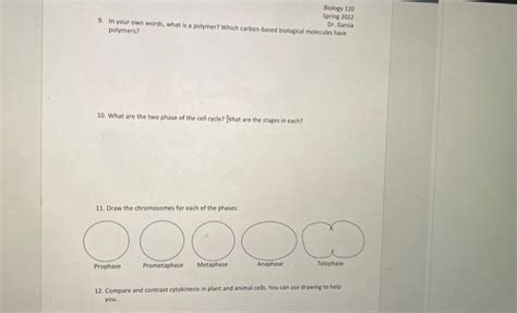 Solved Week 2: Homework - Chemistry of Life & Cell Division | Chegg.com