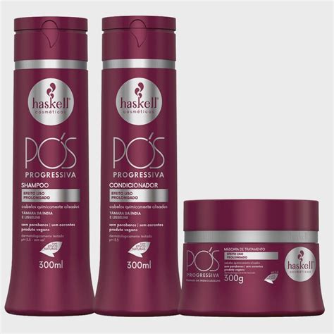 Kit Pós Progressiva Haskell Shampoo Condicionador e Máscara 300ml g no