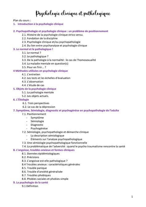 Psychologie clinique cours L1 Plan du cours 1 Introduction à la