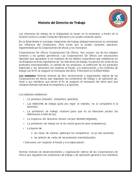 Derecho DE Trabajo I Historia Del Derecho De Trabajo Las Relaciones