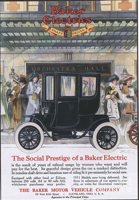 Baker Electric Cars 1910s Usa Drawing By The Advertising Archives