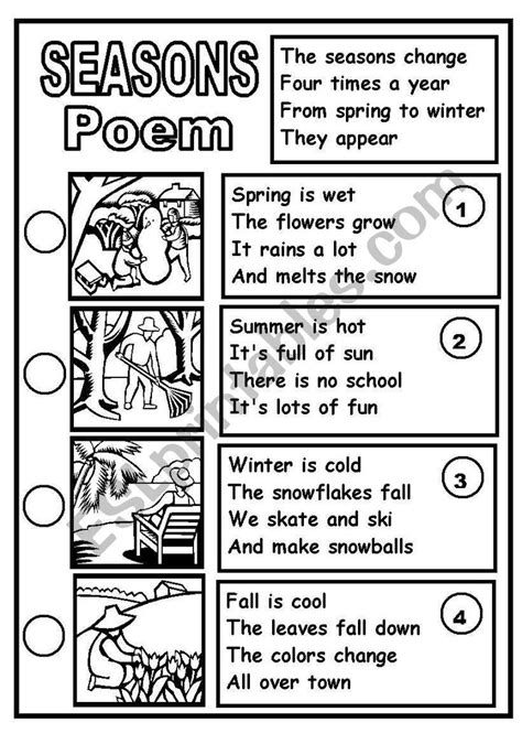 SEASONS POEM - ESL worksheet by giovannademartin | Seasons poem, Kids ...