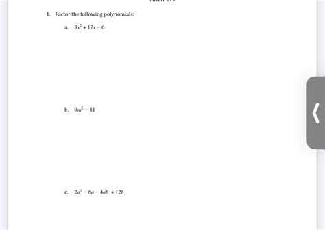 Solved 1 Factor The Following Polynomials A 3x 17x 6