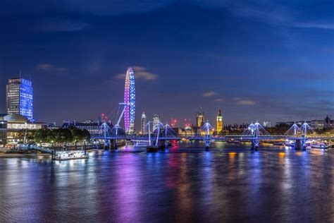 4K United Kingdom Rivers Bridges London Night Street Lights HD