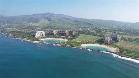 Aerial Drone View Of The Resorts On The West Side Of Oahu Hawaii Stock