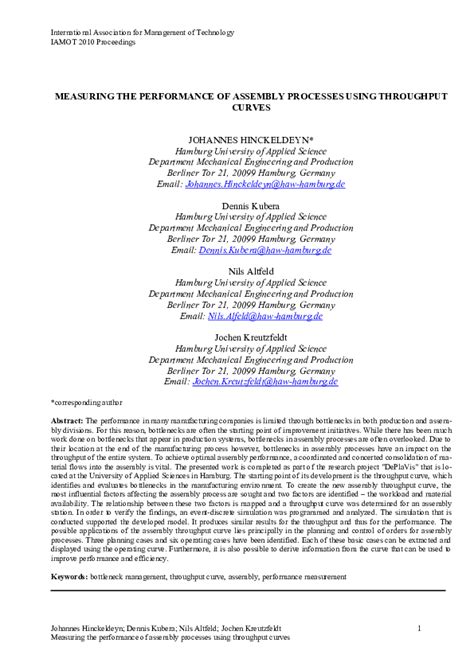 Pdf Measuring The Performance Of Assembly Processes Using Throughput