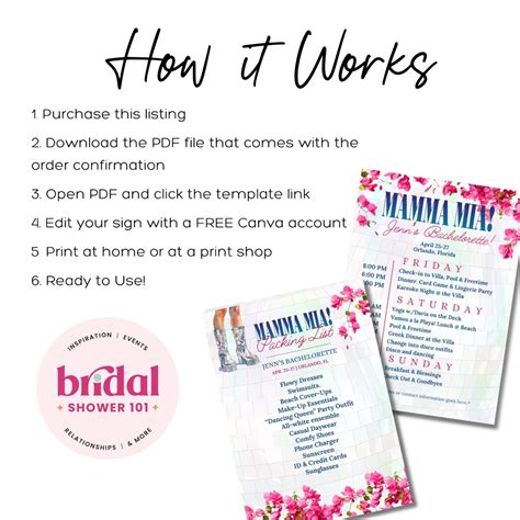 Mamma Mia Bachelorette Party Itinerary Shop Bridal Shower 101