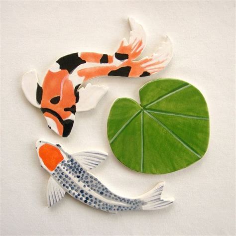 Handmade Ceramic Mosaic Koi Tiles Fish Hand Painted Art Tiles For