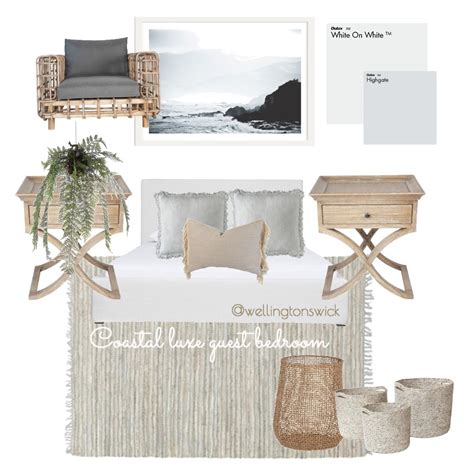 Coastal Luxe Guest Bedroom Interior Design Mood Board By Jesswell