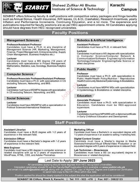 Szabist Karachi Jobs 2023 2024 Job Advertisement Pakistan